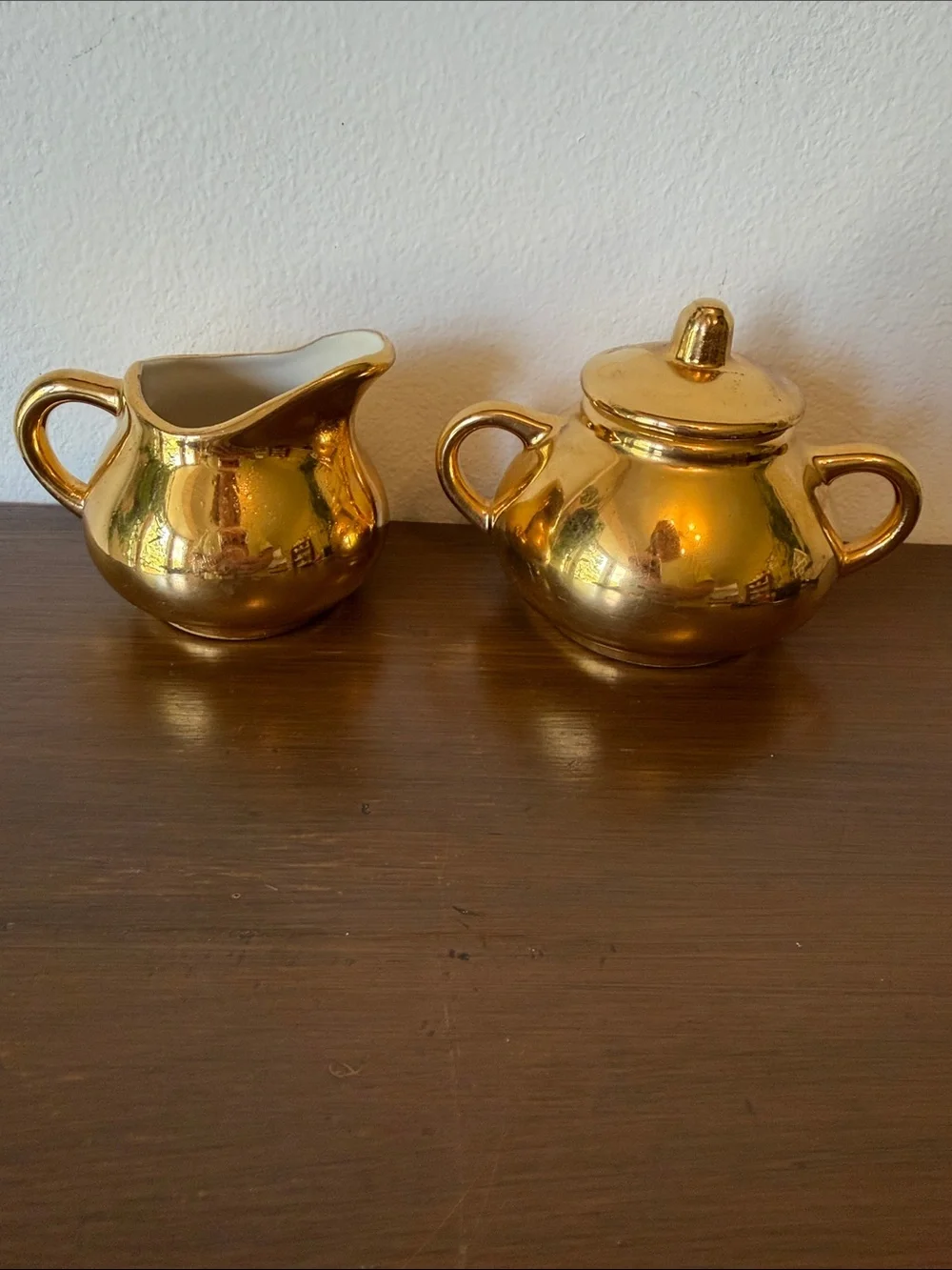 Hand Decorated 22k Gold Ceramic Creamer and Sugar Set